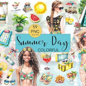 Clipart l Dia de verão l Aquarela colorida l Aquarela l Pacote de clipart l Clip art I PNG I Uso comercial