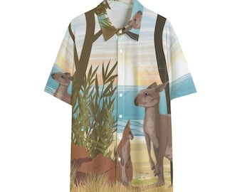 Kangaroo Men's Rayon Shirt / with Pocket / All Over Print