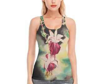 Fuchsia Flower / Cotton Women's Racer Top / All-Over Print / 190GSM