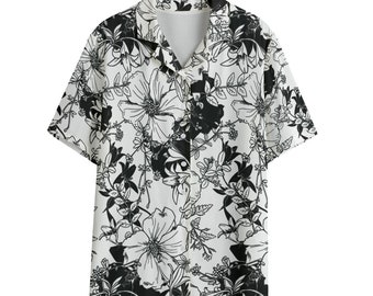 Black and White Floral Women's Hawaii Shirt / Rayon
