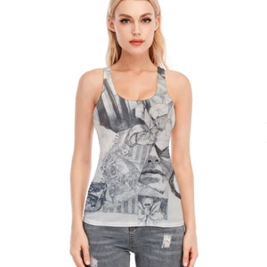 Pencil Collage Cotton Womens Top / Racerback /. All Over Print