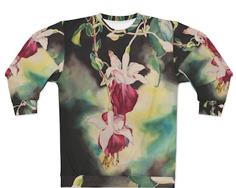Fuchsia Flower / Watercolor Painting Unisex Sweatshirt / All Over Print