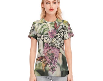 Butterfly / 100 Percent Cotton / All- Over Print / Women's Round Neck T-Shirt