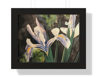Irises Watercolor Framed Horizontal Poster