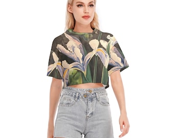 Irises Women's Cropped Cotton T-shirt / 190GSM Cotton / All Over Print