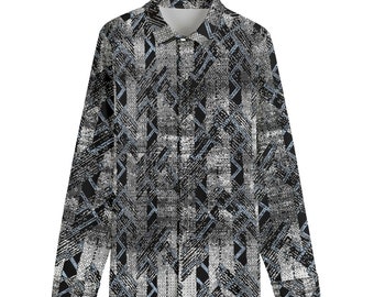 Black Diamond Dust Men's Lapel Cotton Collar Shirt / Concealed Placket