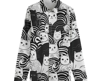 Happy Cat Men's Shirt / Cat Shirt / Lapel Collar / Concealed Placket / 115GSM Cotton poplin