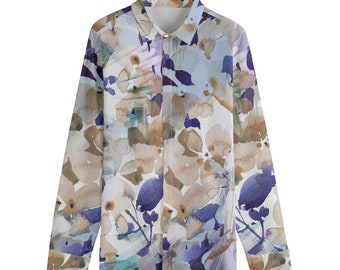 Watercolor Flowers Men's Lapel Collar Cotton Shirt With Concealed Placket |115GSM Cotton poplin