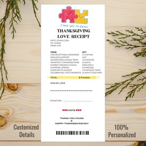 Recibos de amor personalizados para novio, novia, esposo, esposa / Etiqueta de regalo de tarjeta de Navidad de Acción de Gracias hecha a mano personalizada / Lindo "Te amo"