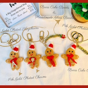 Porte-clés bonhomme en pain d'épice au crochet personnalisé avec boîte | Câlin de poche | Cadeaux de Noël mari mari petit ami | breloque porte-clés personnalisé | prénom