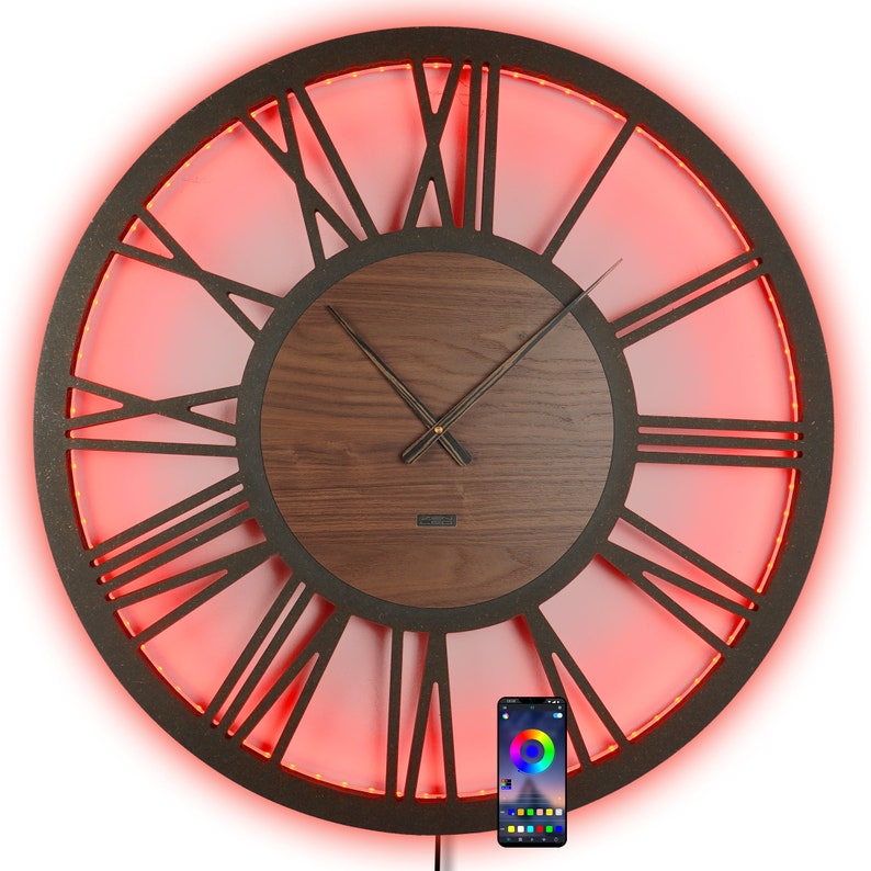 Large LED Wall Clock Silent Ø50cm and Ø70cm MDF Wooden Wall Clocks