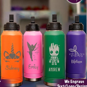 Personalized Kids Water Bottle with Straw, Back to School, 20 oz or 32 oz or 40 oz Stainless Steel Custom Laser Engraved for Boys and Girls