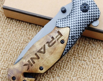 Custom Folding Knife, Engraved Knife, Custom Wood Knife, Groomsmen Gifts, Best Man Gift, Husband Gift, Dad Gift, Gift For Him, Gifts for Men