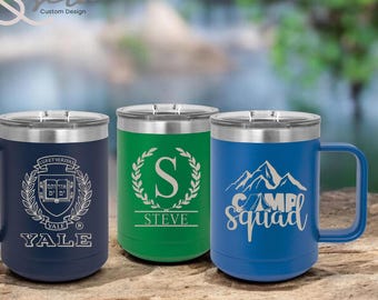 Custom Logo Laser Engraved 15 Oz Coffee Mugs, Personalized Insulated Stainless Steel Mug, Bulk Order, Personalized Business Logo Drinkware