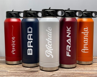 Custom Personalized Name Water Bottle, Laser Engraved With Custom Name, 20oz 32oz 40oz Stainless Steel Insulated Name Bottle With Straw