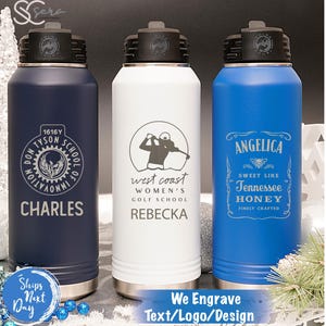 Personalized Laser Engraved Water Bottle With Custom Logo Name Text, Bulk 20oz 32oz 40oz Stainless Steel Insulated Water Bottle With Straw