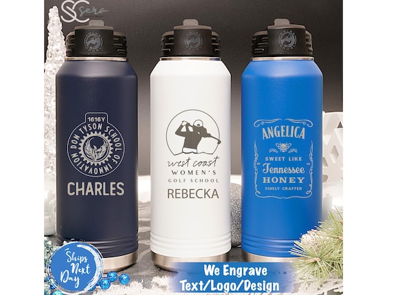 Personalized Laser Engraved Water Bottle With Custom Logo Name Text, Bulk 20oz 32oz 40oz Stainless Steel Insulated Water Bottle With Straw
