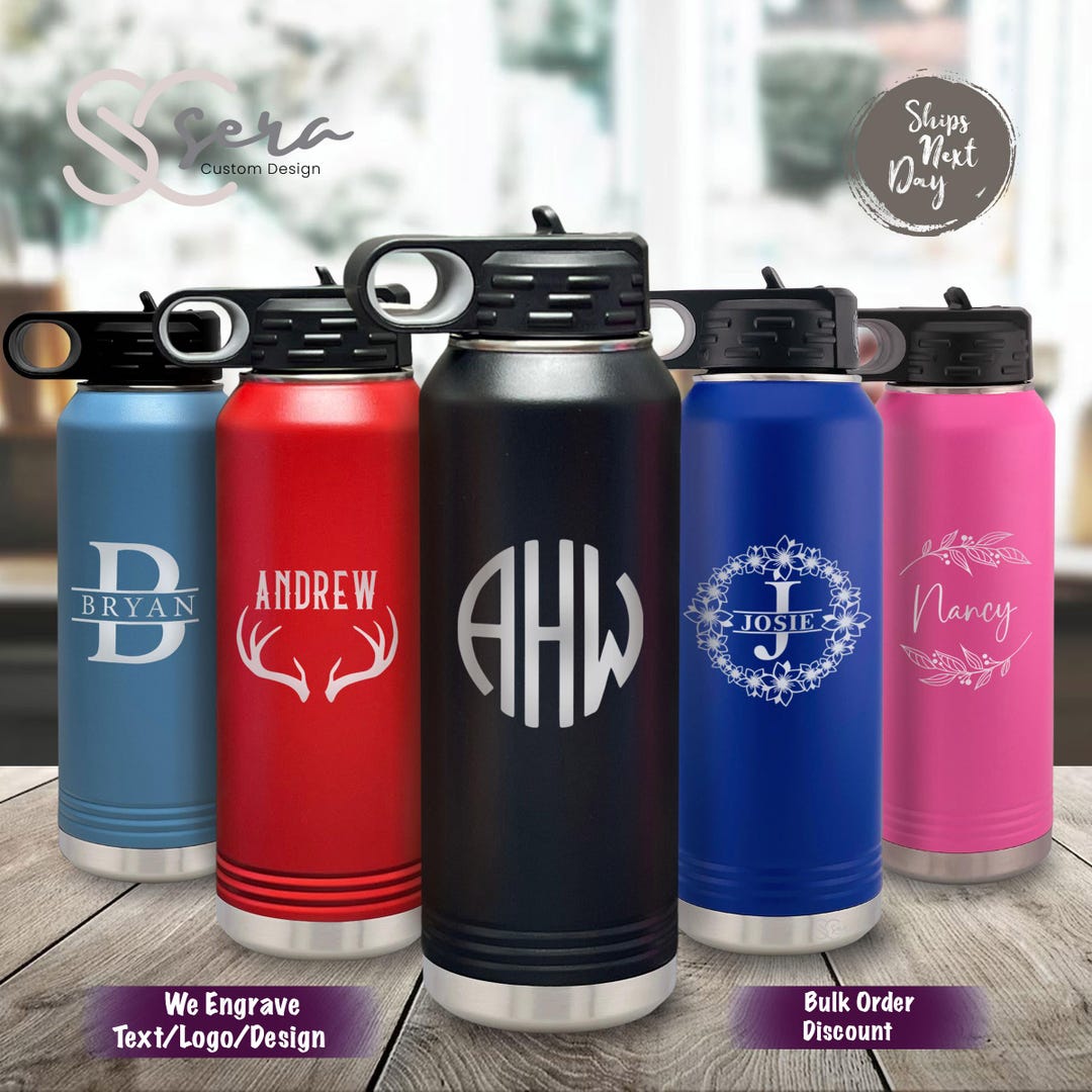 Personalized Laser Engraved Water Bottles, Custom Name 20oz 32oz 40oz ...