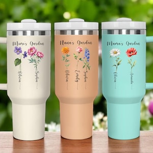 Birth Month Flower with Kid&#39;s Names 40oz Tumbler, Personalized Mother’s Day Tumbler, Grandma Gift, Gift for Mom,Mama&#39;s Garden,Christmas Gift