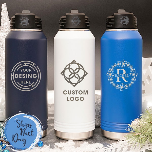 Personalized Laser Engraved Water Bottle With Custom Logo Name Text, Bulk 20oz 32oz 40oz Stainless Steel Insulated Water Bottle With Straw
