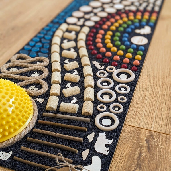 Sensory rug - Ultra high durable sensory path best for kids of all ages. Yellow rubber balance hedgehog. Toddler toy. Reflexology path.