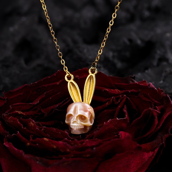 Unique Gothic necklace,pearl skull sterling silver 18K Gold Plated Rabbit&Bunny,goth choker necklace,mom necklace,pearl necklace,Unique gift