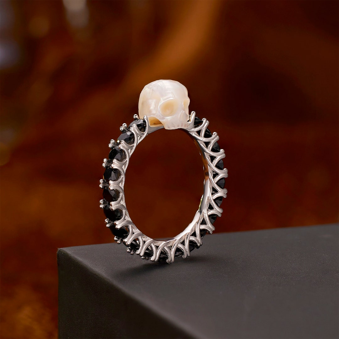 Gothic Pearl Rings Eternity Gothic Ring,pearl Skull Ring,s925 Silver,handmade Goth Jewelry ...