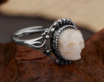 Baroque Crown Skull ring,gothic ring,pearl skull sterling silver,witchy jewelry,goth ring,Goth Christmas gift,gothic engagement ring
