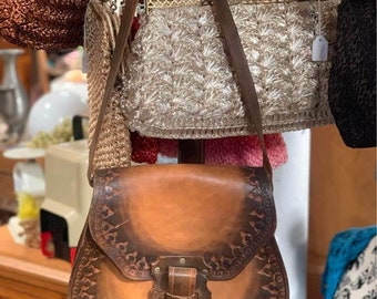 Vintage Handmade Tooled Leather Shoulder Bag