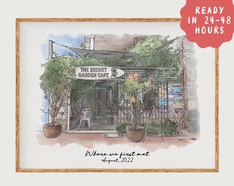 Where We First Met Watercolor Portrait | Custom Couple Gift | Custom Venue Illustration | Memory Keepsake Art | Couple Valentines Present