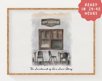 Custom Favorite Place Watercolor Art | Personalized Venue Keepsake | Custom Venue Illustration | Valentines Gift | Cafe Watercolor Art
