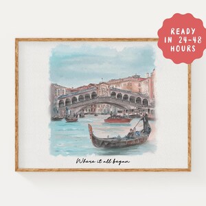 Waar het allemaal begon Aquarelportret | Aandenken eerste date | Handgetekende locatieillustratie | Valentijnscadeau | Aquarelkunst eerste afspraakje