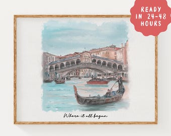 Custom Watercolor Venue Portrait | First Date, Anniversary Gift (Digital Download)