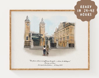 Custom First Date Location Portrait | Watercolor Couple Keepsake | Favorite Spot Memory Art | Father’s Day Unique Gift for Him