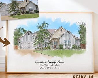 Personalized House Portrait from Photo | Watercolor Home Illustration | Holiday Realtor Gift | First Home Painting | Watercolor House Art
