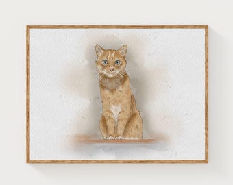 Custom Pet Portrait Watercolor Painting, Hand Drawn Dog Cat Digital Art (Digital Download)