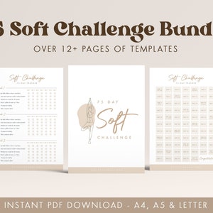 75 Day Soft Challenge Tracker Bundle | Fitness & Health Planner | Habit, Sleep, Water Tracker | Challenge Journal | Digital and Printable