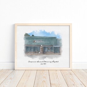 Aangepaste winkelpui aquarel, gepersonaliseerde winkelkunst, portret restaurant café van foto, illustratie digitaal commercieel gebouw