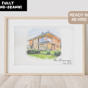 Minimalist Watercolour Sketch of Your Home | Personalized Digital House Artwork. Custom Thoughtful Housewarming Gift | Handmade in 48 Hours