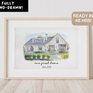 Minimalist Watercolour Sketch of Your Home Personalized Digital House Artwork. Custom Thoughtful Housewarming Gift Handmade in 48 Hours image 1