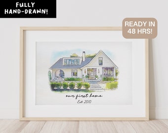 Minimalistische aquarelschets van uw huis | Gepersonaliseerde digitale huisillustraties. Aangepaste doordachte housewarming cadeau | Handgemaakt in 48 uur