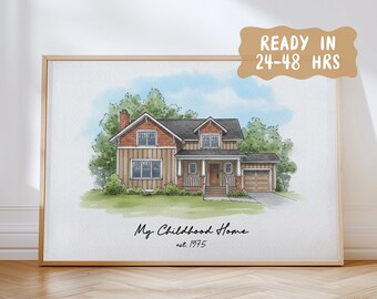 Custom Watercolor House Portrait with Owner | Hand-Painted Home Print from Photo | Realtor Gift | First Home Keepsake | Holiday Present