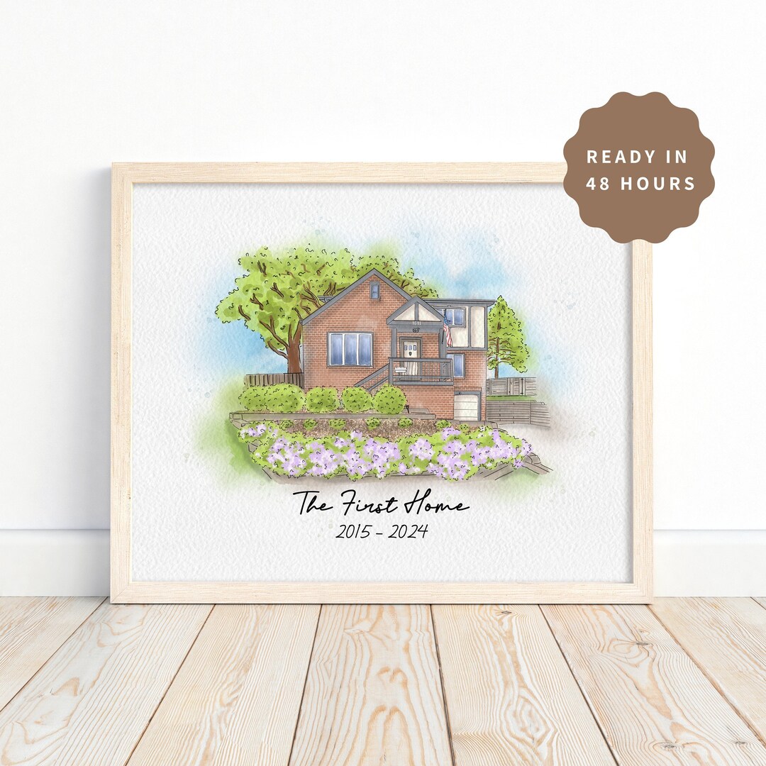 Our First Home Watercolor Painting, Custom House Drawing, Personalized ...