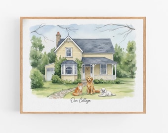 Retrato de casa en acuarela personalizado a partir de una foto / Ilustración digital personalizada de su hogar / Regalo único para inauguración de casa / Dibujado a mano en 48 horas