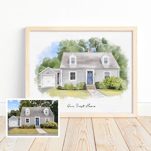 Benutzerdefinierte Aquarell Haus Porträt, handgezeichnete Haus Gemälde, personalisierte Haus Skizze, Weihnachtsgeschenk für Hausbesitzer, Custom House Art