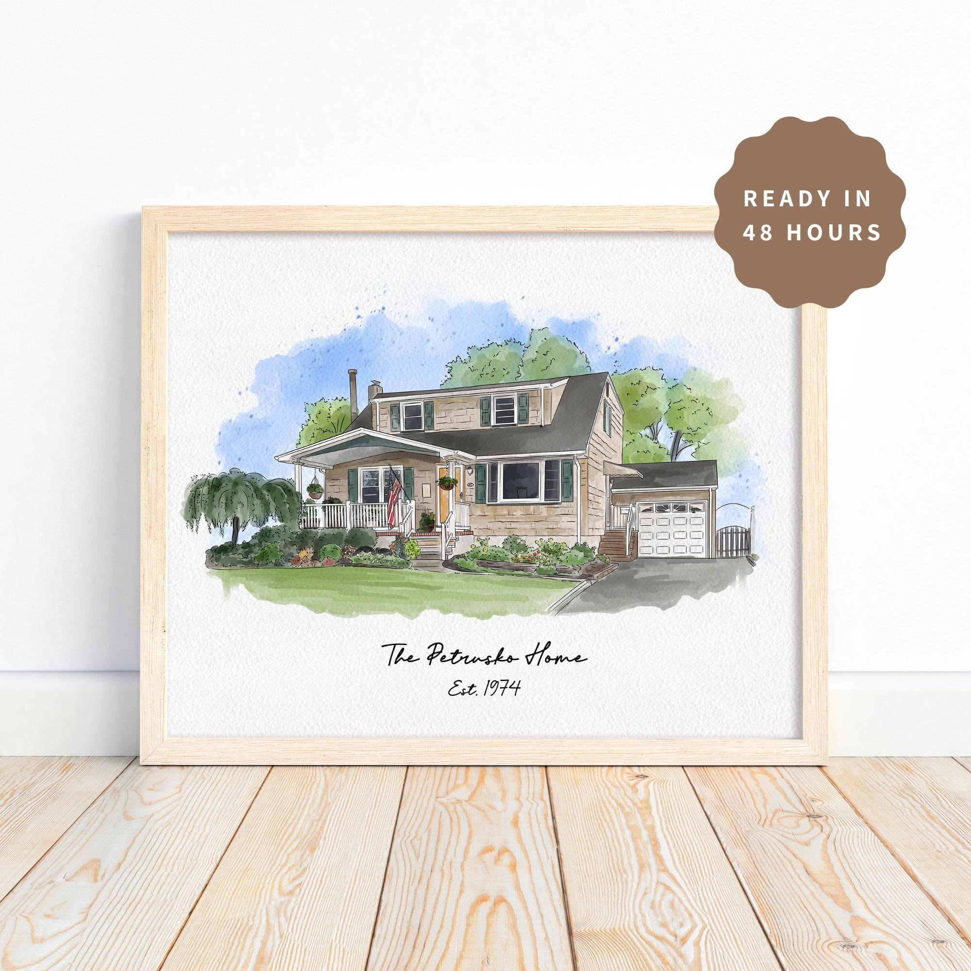 Custom Watercolor House Portrait Personalized Home