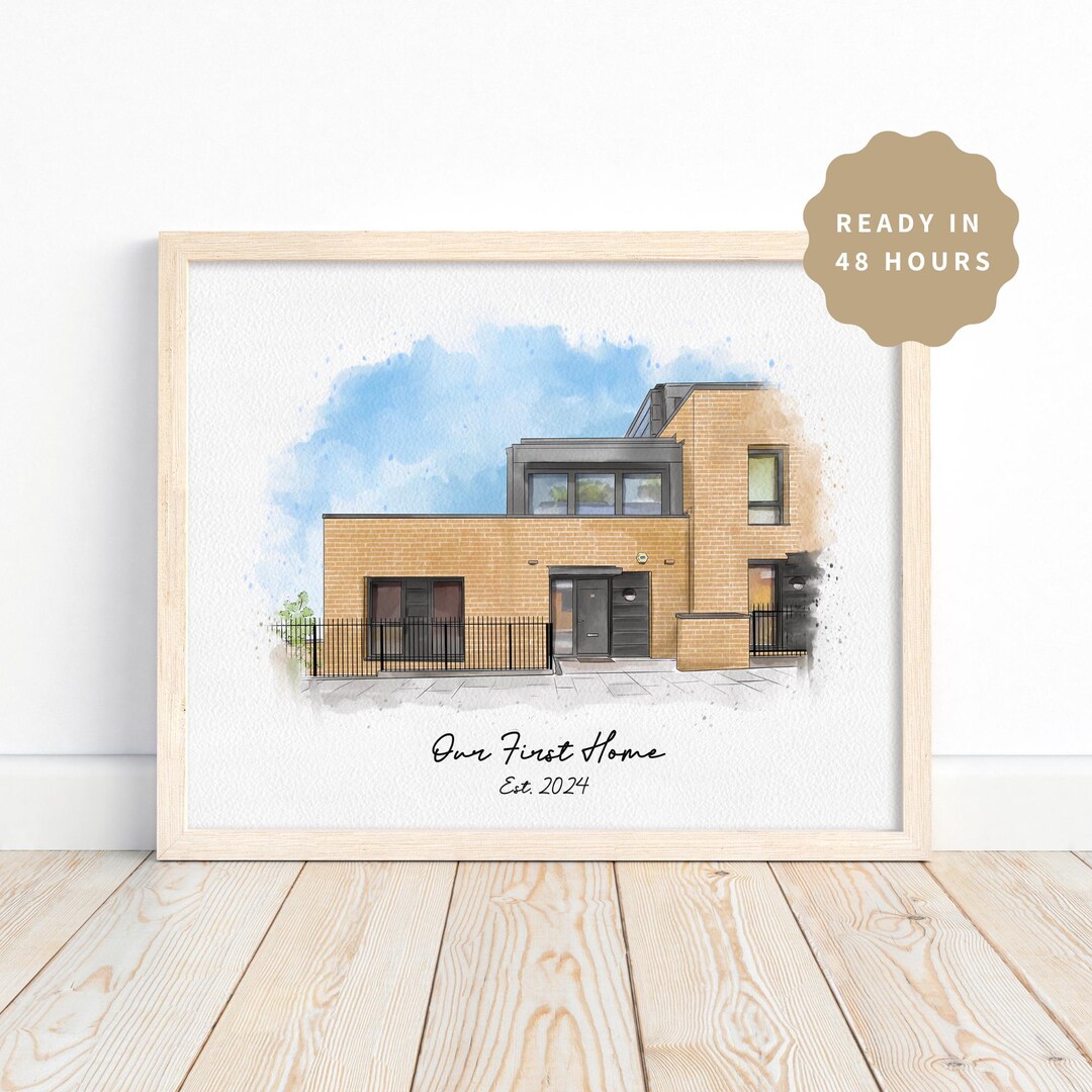 Personalized Watercolor Home Portrait | Custom Housewarming Gift ...