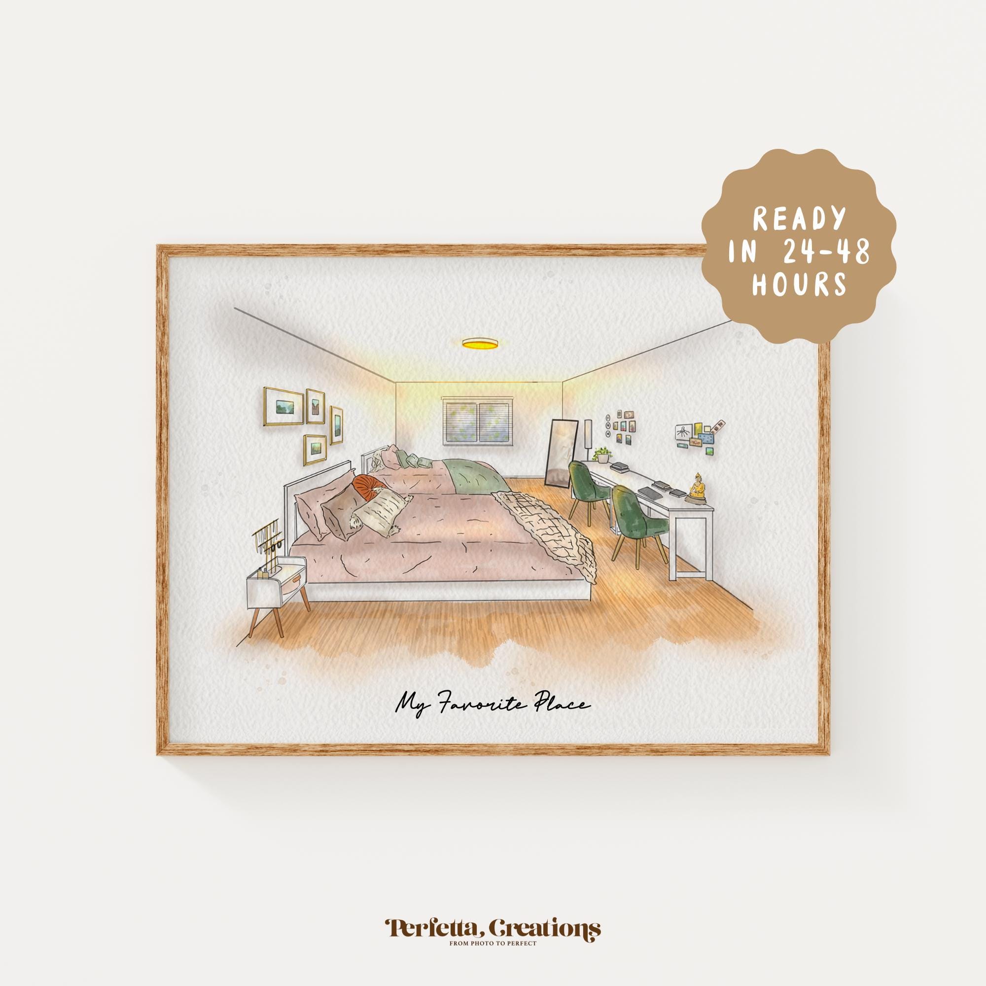 Custom Interior Watercolor, Interior Portrait, Home Interior Illustration, Indoor Spaces, House Portrait  Watercolor, Personalized Gift