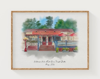 Custom Watercolor First Date Spot Art, Personalized Sketch from Photo, Where it All Began Watercolor Portrait, Father’s Day Gift, First Date
