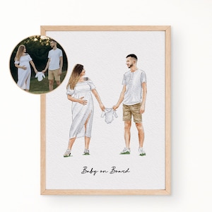 Gepersonaliseerde minimalistische aquarel familieportret | Aangepaste handgeschilderde kraamkunst van foto, familiecadeau | Zwangerschapscadeau voor kersverse moeders